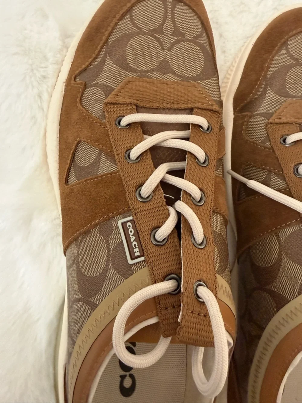 Coach Signature Monogram Sneakers Brown Canvas Suede Lace-Up Size 12D